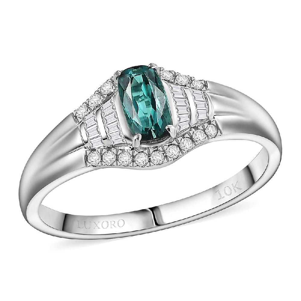 shop lc Certified & Appraised Luxoro AAA Monte Belo Indicolite and G-H I2 Diamond 0.94 ctw Ring in 10K White Gold