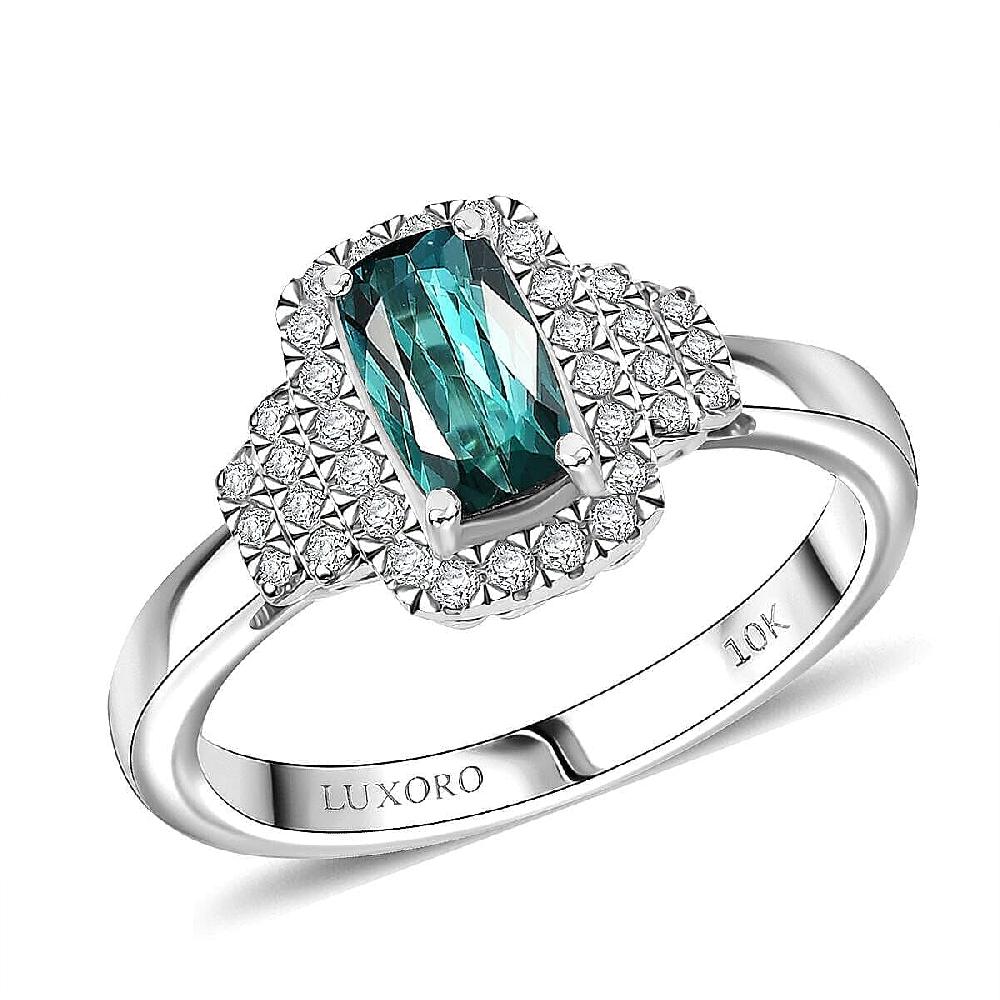 shop lc Certified & Appraised Luxoro AAA Monte Belo Indicolite and G-H I2 Diamond 1.11 ctw Ring in 10K White Gold