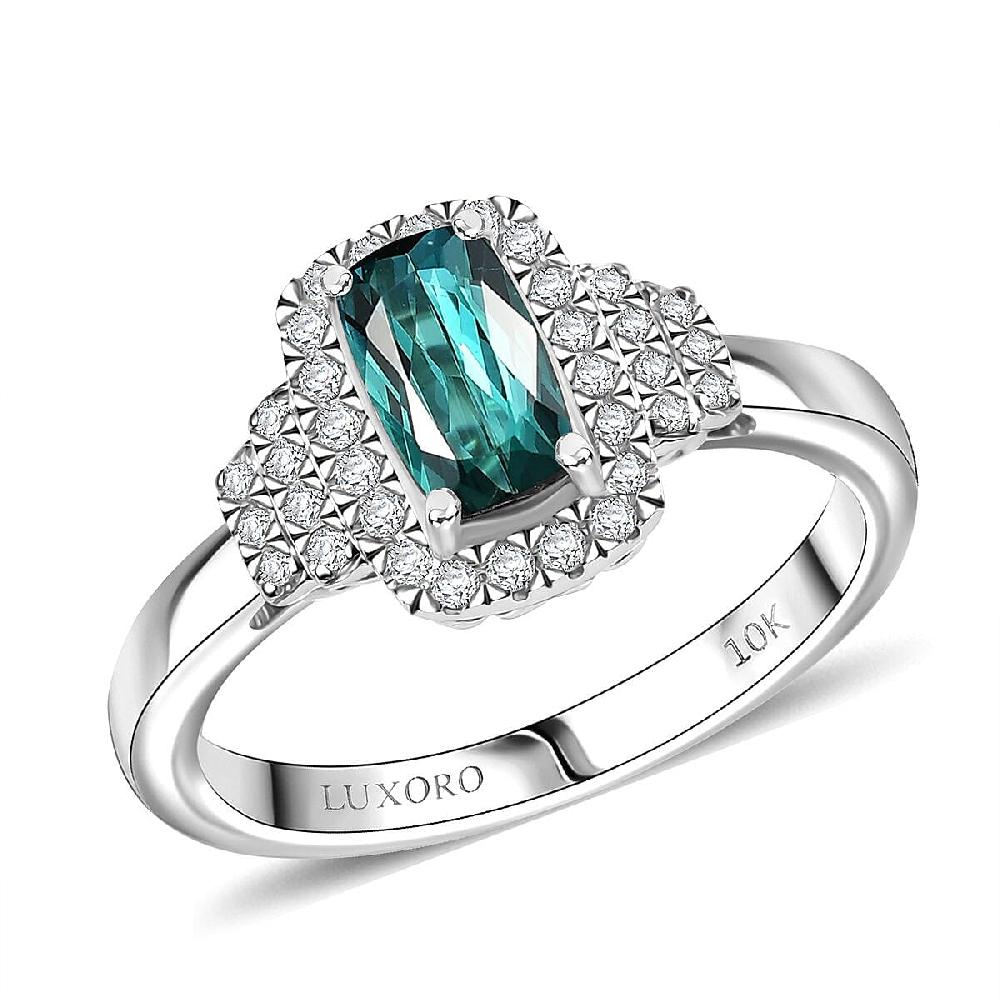 shop lc Certified & Appraised Luxoro AAA Monte Belo Indicolite and G-H I2 Diamond 1.11 ctw Ring in 10K White Gold