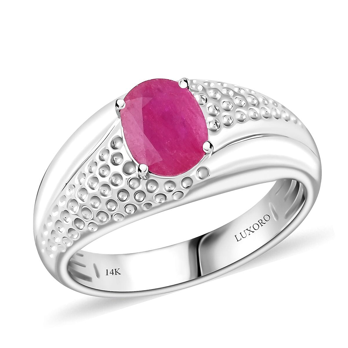 shop lc Certified & Appraised Luxoro AAA Montepuez Ruby 2.25 ctw Solitaire Men's Ring in 14K White Gold 8.46 Grams