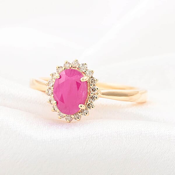 Shop Lc Certified & Appraised Luxoro AAA Montepuez Ruby And G-H I2 Diamond 1.50 Ctw Halo Ring In 14K Yellow Gold