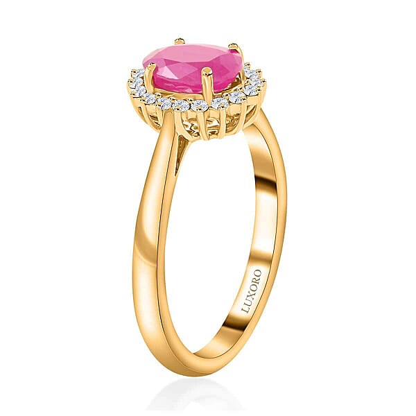 Shop Lc Certified & Appraised Luxoro AAA Montepuez Ruby And G-H I2 Diamond 1.50 Ctw Halo Ring In 14K Yellow Gold