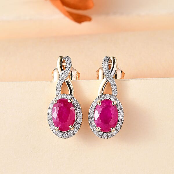Shop Lc Certified & Appraised Luxoro AAA Montepuez Ruby And G-H I2 Diamond 2.50 Ctw Earrings In 10K Yellow Gold