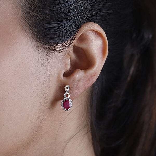 Shop Lc Certified & Appraised Luxoro AAA Montepuez Ruby And G-H I2 Diamond 2.50 Ctw Earrings In 10K Yellow Gold