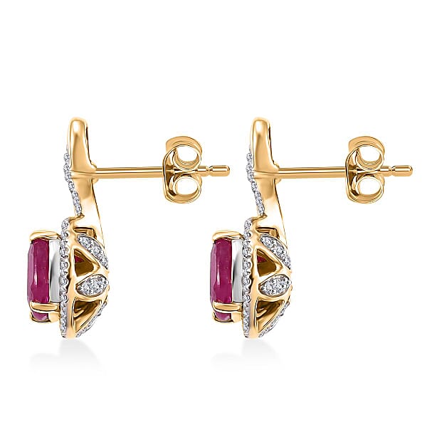 Shop Lc Certified & Appraised Luxoro AAA Montepuez Ruby And G-H I2 Diamond 2.50 Ctw Earrings In 10K Yellow Gold