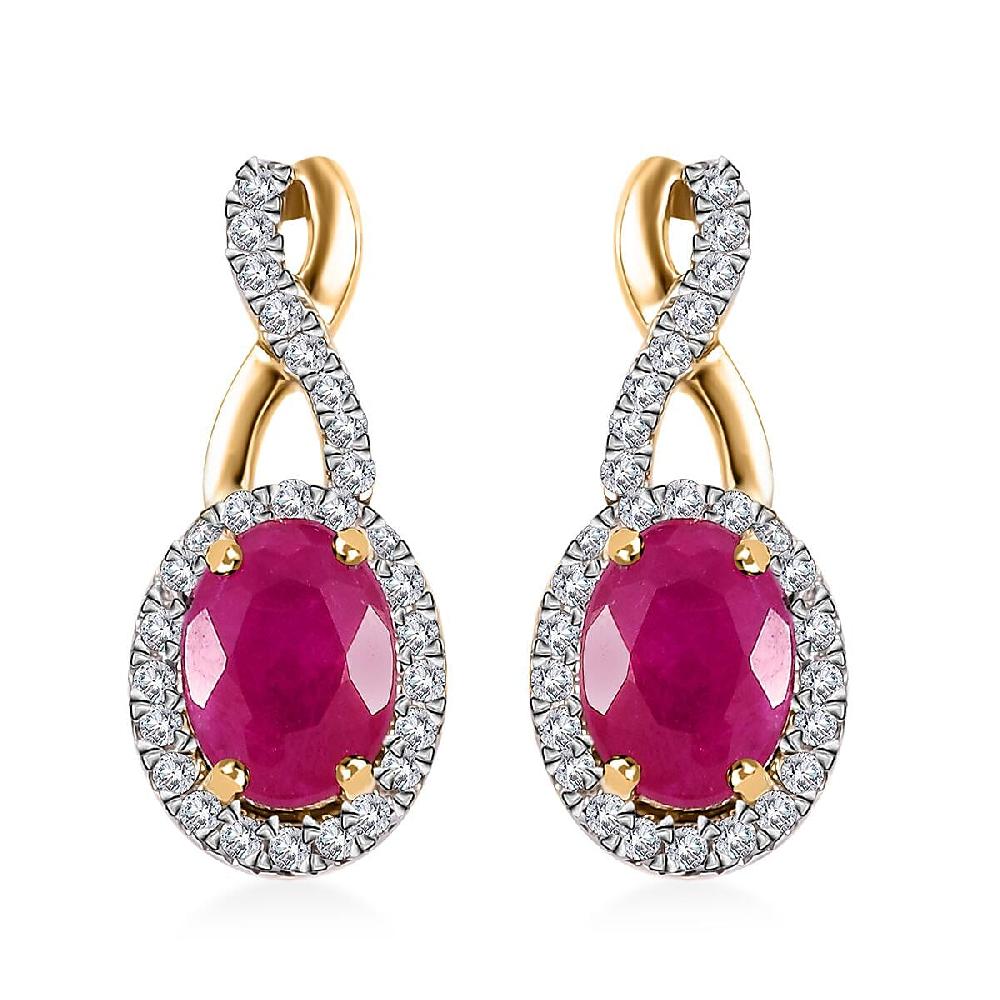 shop lc Certified & Appraised Luxoro AAA Montepuez Ruby and G-H I2 Diamond 2.50 ctw Earrings in 10K Yellow Gold