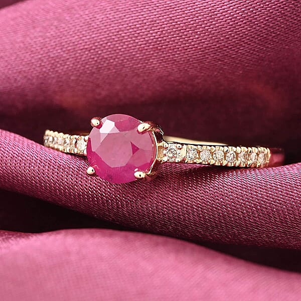 Shop Lc Certified & Appraised Luxoro AAA Montepuez Ruby And I2 Diamond 1.20 Ctw Ring In 14K Yellow Gold