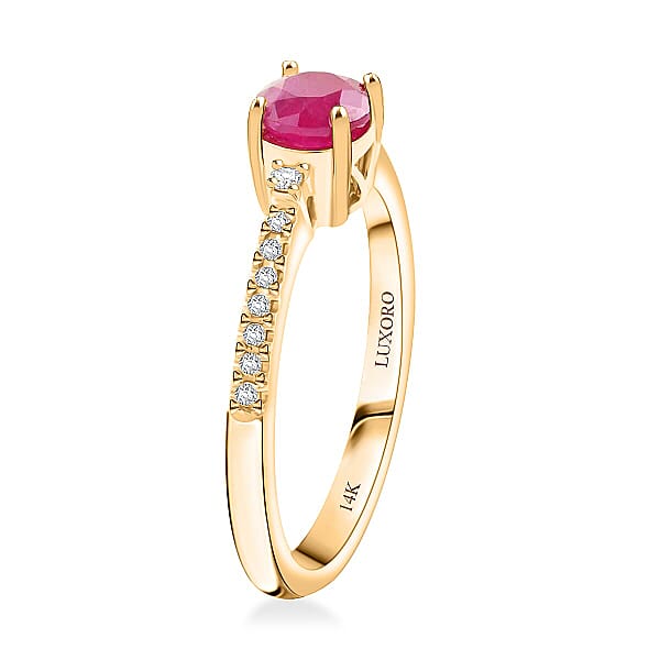 Shop Lc Certified & Appraised Luxoro AAA Montepuez Ruby And I2 Diamond 1.20 Ctw Ring In 14K Yellow Gold