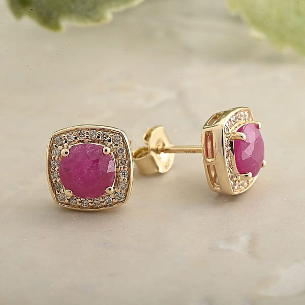 Shop Lc Certified & Appraised Luxoro AAA Montepuez Ruby And I2 Diamond 2.15 Ctw Earrings In 10K Yellow Gold