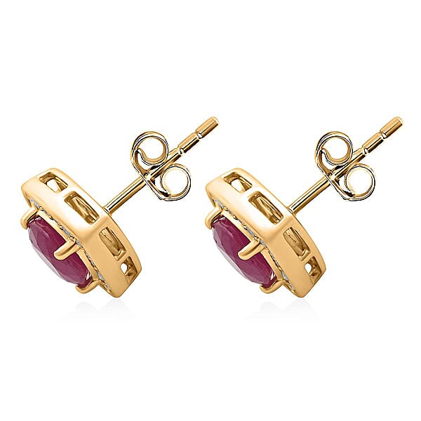 Shop Lc Certified & Appraised Luxoro AAA Montepuez Ruby And I2 Diamond 2.15 Ctw Earrings In 10K Yellow Gold