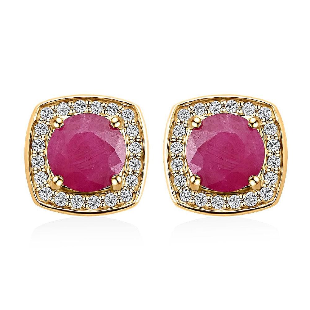shop lc Certified & Appraised Luxoro AAA Montepuez Ruby and I2 Diamond 2.15 ctw Earrings in 10K Yellow Gold