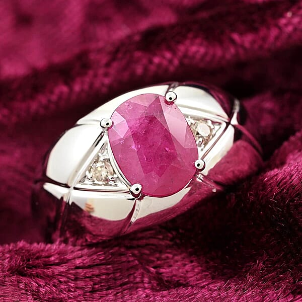 Shop Lc Certified & Appraised Luxoro AAA Montepuez Ruby And I2 Diamond 2.35 Ctw Ring In 14K White Gold 7.50 Grams