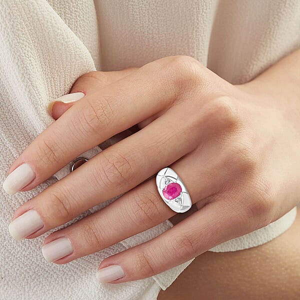 Shop Lc Certified & Appraised Luxoro AAA Montepuez Ruby And I2 Diamond 2.35 Ctw Ring In 14K White Gold 7.50 Grams