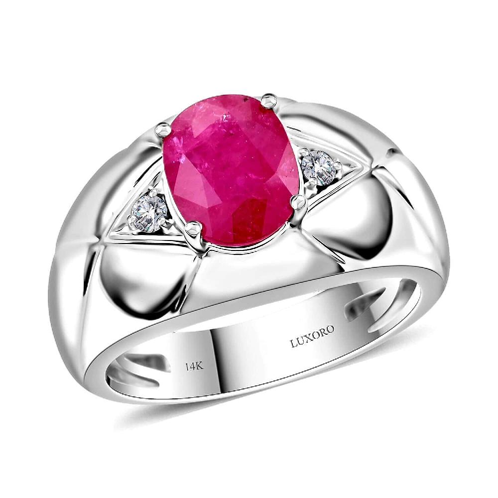 shop lc Certified & Appraised Luxoro AAA Montepuez Ruby and I2 Diamond 2.35 ctw Ring in 14K White Gold 7.50 Grams