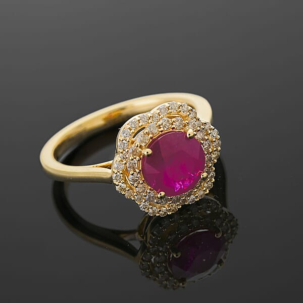 Shop Lc Certified & Appraised Luxoro AAA Montepuez Ruby And I2 Diamond 2.00 Ctw Ring In 14K Yellow Gold 4.10 Grams