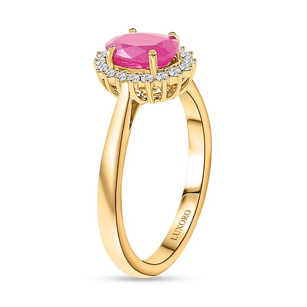 Shop Lc Certified & Appraised Luxoro AAA Montepuez Ruby And G-H I2 Diamond 1.50 Ctw Halo Ring In 14K Yellow Gold