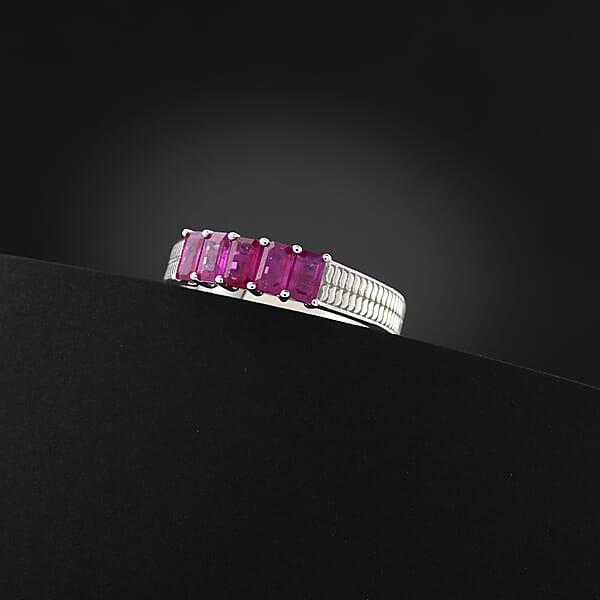 Shop Lc Certified & Appraised Luxoro AAA Mozambique Ruby 1.50 Ctw 5 Stone Ring In 14K White Gold 5 Grams