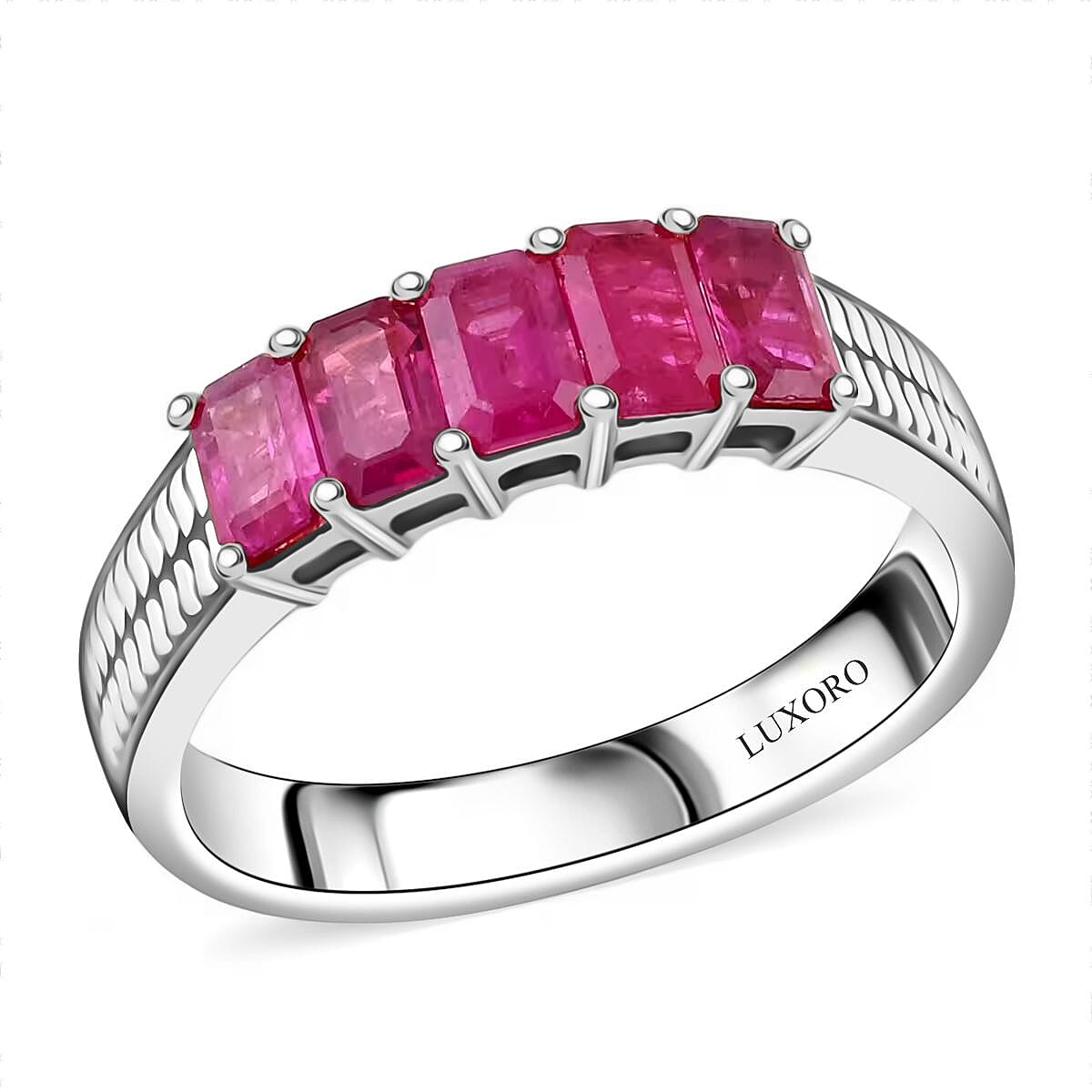 shop lc Certified & Appraised Luxoro AAA Mozambique Ruby 1.50 ctw 5 Stone Ring in 14K White Gold 5 Grams