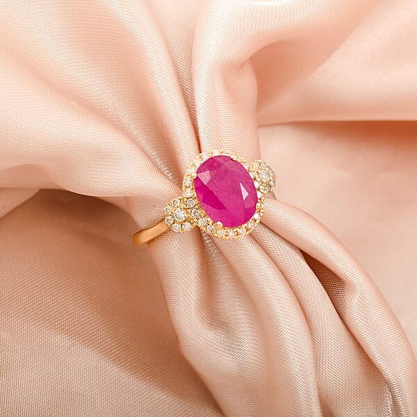 Shop Lc Certified & Appraised Luxoro AAA Mozambique Ruby And I2 Diamond 2.50 Ctw Ring In 14K Yellow Gold