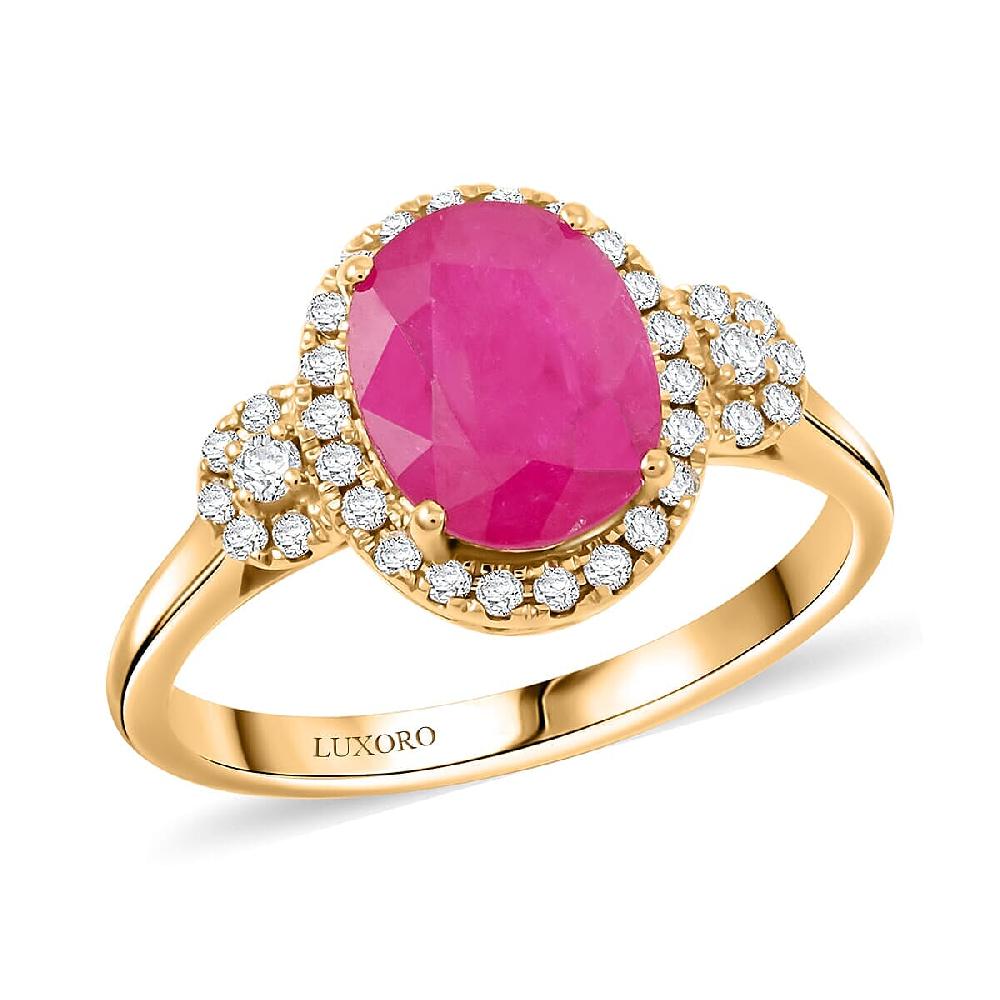 shop lc Certified & Appraised Luxoro AAA Mozambique Ruby and I2 Diamond 2.50 ctw Ring in 14K Yellow Gold