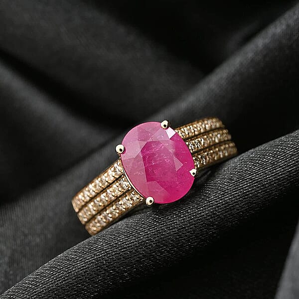 Shop Lc Certified & Appraised Luxoro AAA Mozambique Ruby And I2 Diamond 2.85 Ctw Ring In 14K Yellow Gold 5.38 Grams