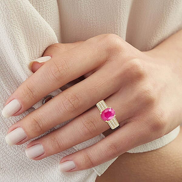 Shop Lc Certified & Appraised Luxoro AAA Mozambique Ruby And I2 Diamond 2.85 Ctw Ring In 14K Yellow Gold 5.38 Grams