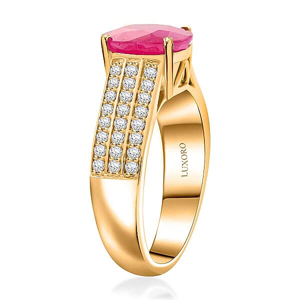 Shop Lc Certified & Appraised Luxoro AAA Mozambique Ruby And I2 Diamond 2.85 Ctw Ring In 14K Yellow Gold 5.38 Grams