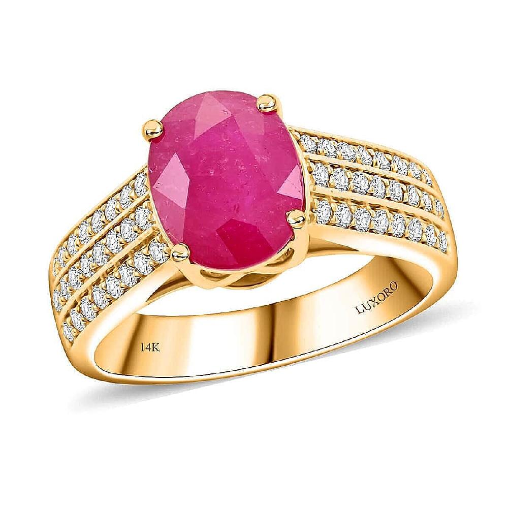 shop lc Certified & Appraised Luxoro AAA Mozambique Ruby and I2 Diamond 2.85 ctw Ring in 14K Yellow Gold 5.38 Grams