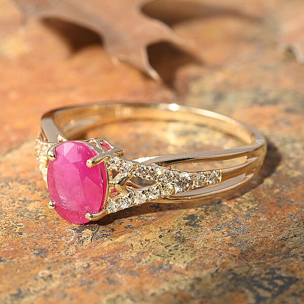 Shop Lc Certified & Appraised Luxoro AAA Mozambique Ruby And G-H I2 Diamond 1.50 Ctw Ring In 14K Yellow Gold