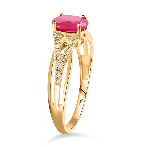 Shop Lc Certified & Appraised Luxoro AAA Mozambique Ruby And G-H I2 Diamond 1.50 Ctw Ring In 14K Yellow Gold