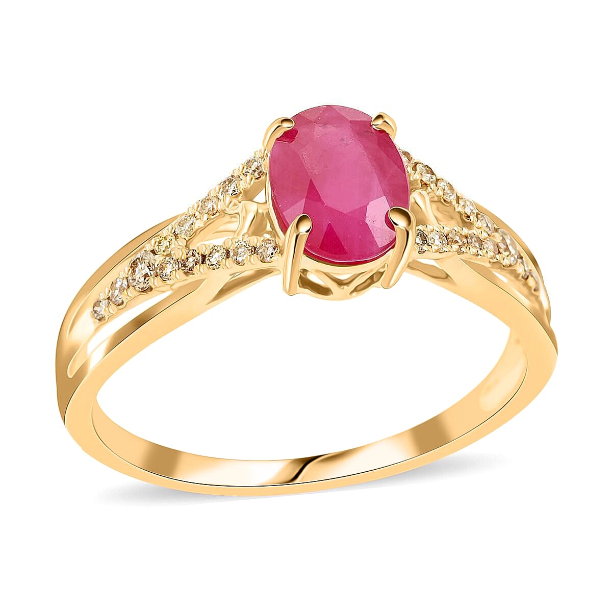 shop lc Certified & Appraised Luxoro AAA Mozambique Ruby and G-H I2 Diamond 1.50 ctw Ring in 14K Yellow Gold