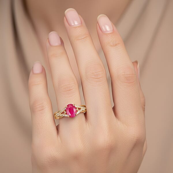 Shop Lc Certified & Appraised Luxoro AAA Mozambique Ruby And G-H I2 Diamond 1.50 Ctw Ring In 14K Yellow Gold