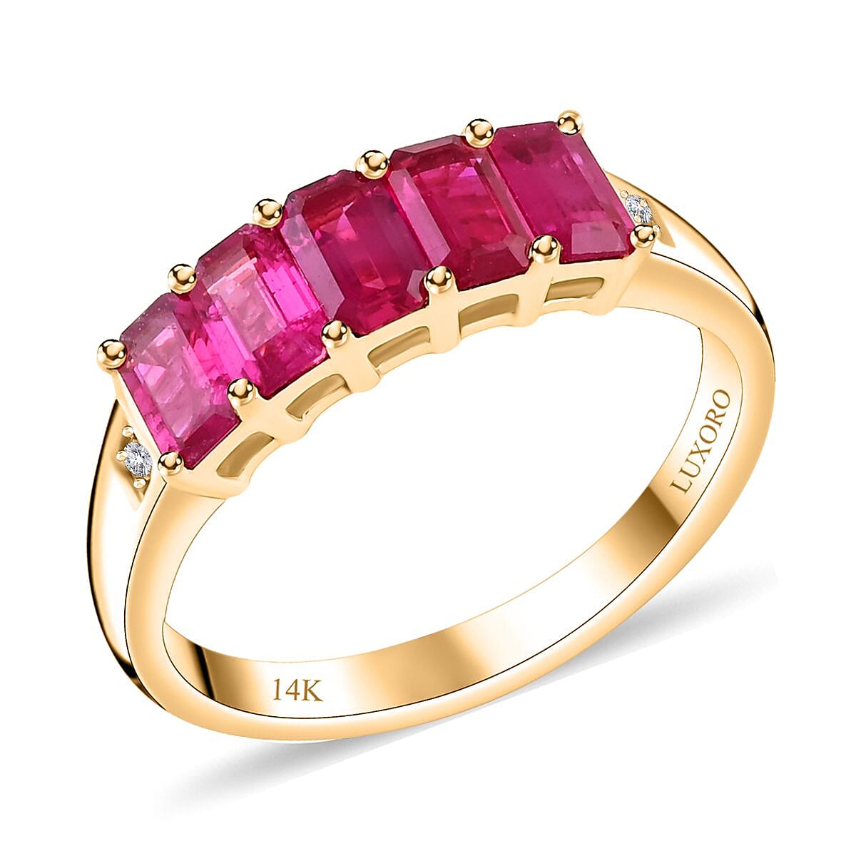 shop lc Certified & Appraised Luxoro AAA Mozambique Ruby and G-H I2 Diamond 1.50 ctw Ring in 14K Yellow Gold