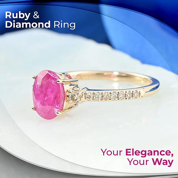 Shop Lc Certified & Appraised Luxoro AAA Mozambique Ruby Ring 14K Yellow Gold Ring Diamond Accent Ring Gold Jewelry 1.60 Ctw