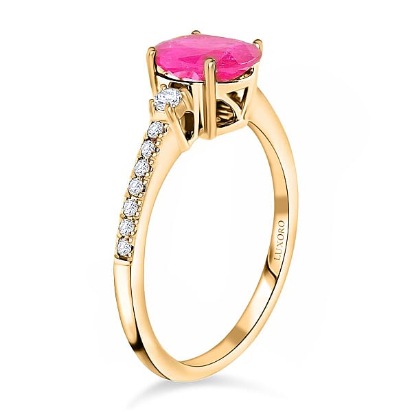 Shop Lc Certified & Appraised Luxoro AAA Mozambique Ruby Ring 14K Yellow Gold Ring Diamond Accent Ring Gold Jewelry 1.60 Ctw