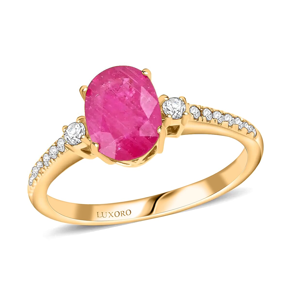 shop lc Certified & Appraised Luxoro AAA Mozambique Ruby Ring 14K Yellow Gold Ring Diamond Accent Ring Gold Jewelry 1.60 ctw