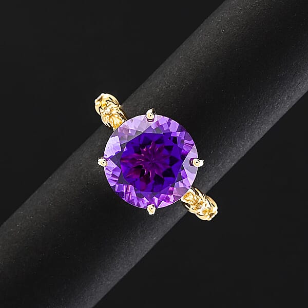Shop Lc Certified & Appraised Luxoro AAA Natural Lusaka Amethyst And G-H I2 Diamond 6.52 Ctw Ring In 10K Yellow Gold 4.60 Grams
