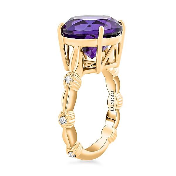 Shop Lc Certified & Appraised Luxoro AAA Natural Lusaka Amethyst And G-H I2 Diamond 6.52 Ctw Ring In 10K Yellow Gold 4.60 Grams