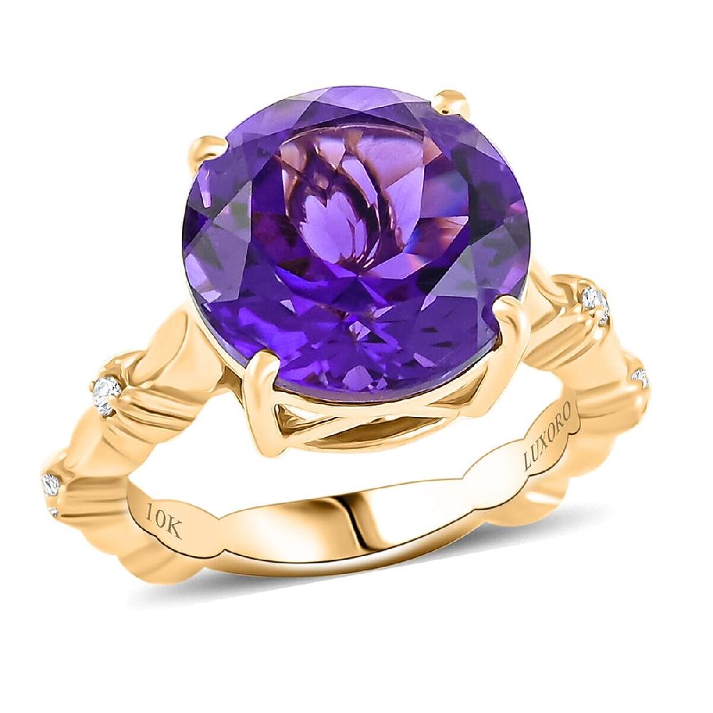 shop lc Certified & Appraised Luxoro AAA Natural Lusaka Amethyst and G-H I2 Diamond 6.52 ctw Ring in 10K Yellow Gold 4.60 Grams