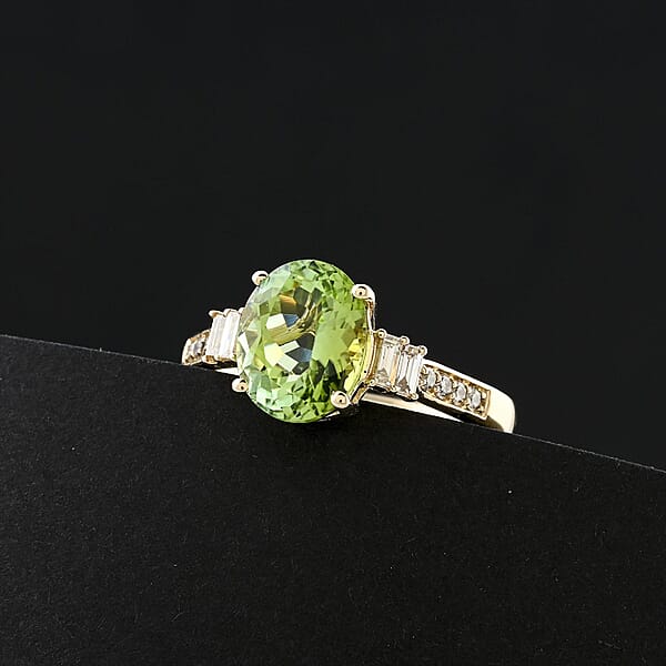 Shop Lc Certified & Appraised Luxoro AAA Olive Tourmaline And G-H I2 Diamond 3.10 Ctw Ring In 10K Yellow Gold