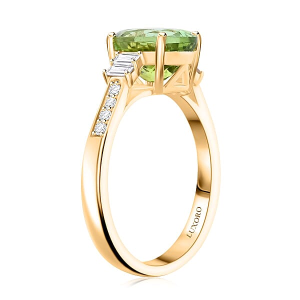 Shop Lc Certified & Appraised Luxoro AAA Olive Tourmaline And G-H I2 Diamond 3.10 Ctw Ring In 10K Yellow Gold