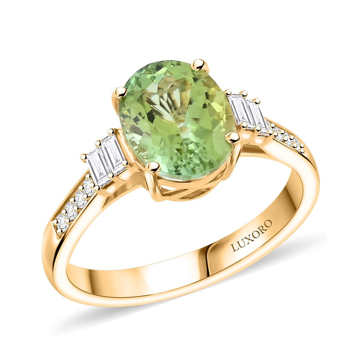 shop lc Certified & Appraised Luxoro AAA Olive Tourmaline and G-H I2 Diamond 3.10 ctw Ring in 10K Yellow Gold