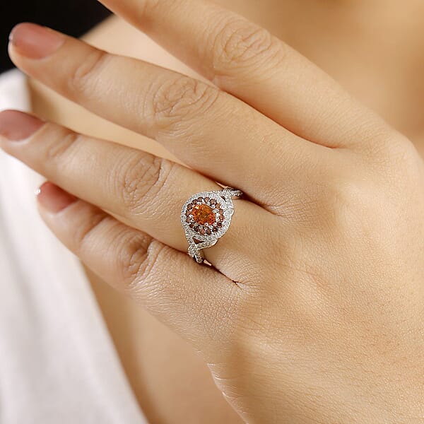 Shop Lc Certified & Appraised Luxoro AAA Orange Sapphire Red And I2 White Diamond 2.33 Ctw Ring In 14K White Gold 4.80 Grams