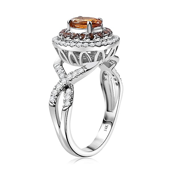Shop Lc Certified & Appraised Luxoro AAA Orange Sapphire Red And I2 White Diamond 2.33 Ctw Ring In 14K White Gold 4.80 Grams