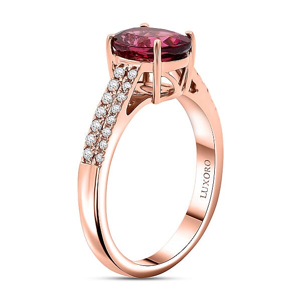 Shop Lc Certified & Appraised Luxoro AAA Ouro Fino Rubellite And G-H I2 Diamond 2.00 Ctw Ring In 14K Rose Gold