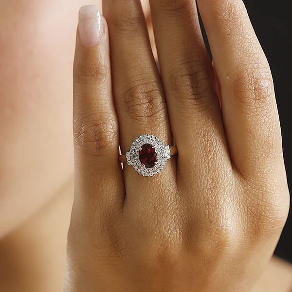 Shop Lc Certified & Appraised Luxoro AAA Ouro Fino Rubellite And G-H I2 Diamond 1.74 Ctw Double Halo Ring In 10K Yellow Gold