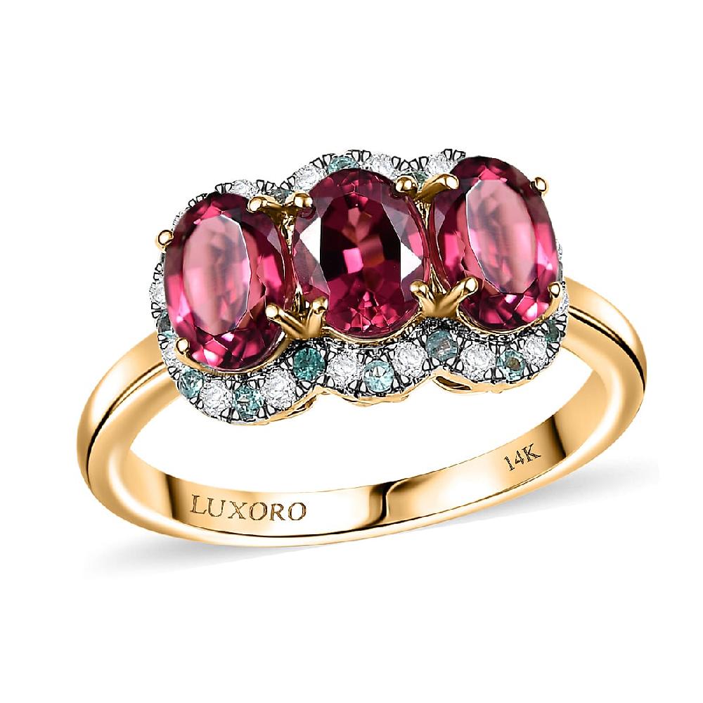 shop lc Certified & Appraised Luxoro AAA Ouro Fino Rubellite Paraiba Tourmaline and G-H I2 Diamond 3.00 ctw Ring in 10K Yellow Gold