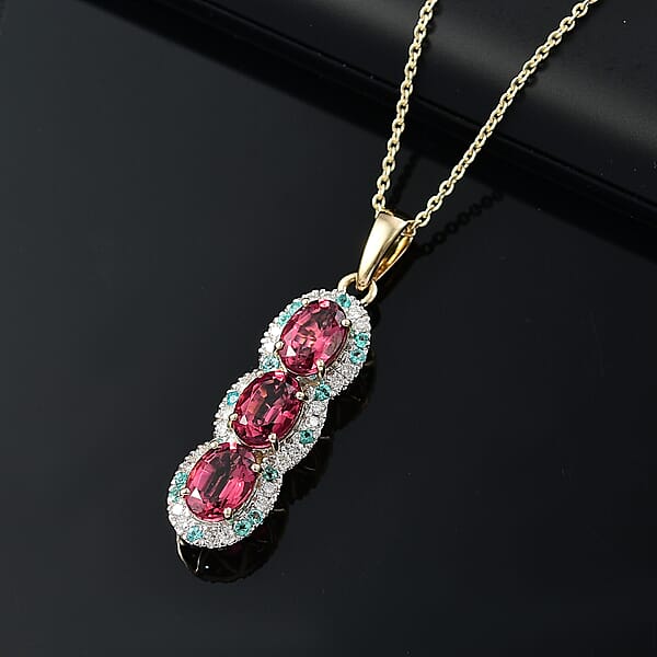 Shop Lc Certified & Appraised Luxoro AAA Ouro Fino Rubellite Paraiba Tourmaline And G-H I2 Diamond 3.05 Ctw Pendant Necklace In 10K Yellow Gold 20 Inches