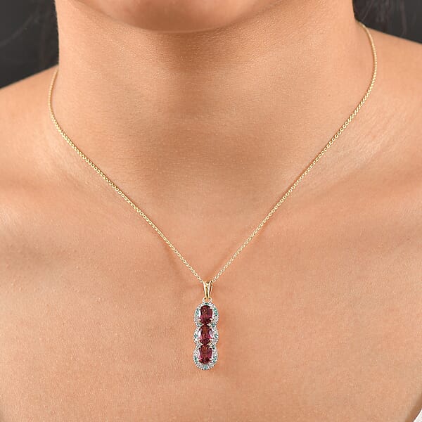 Shop Lc Certified & Appraised Luxoro AAA Ouro Fino Rubellite Paraiba Tourmaline And G-H I2 Diamond 3.05 Ctw Pendant Necklace In 10K Yellow Gold 20 Inches