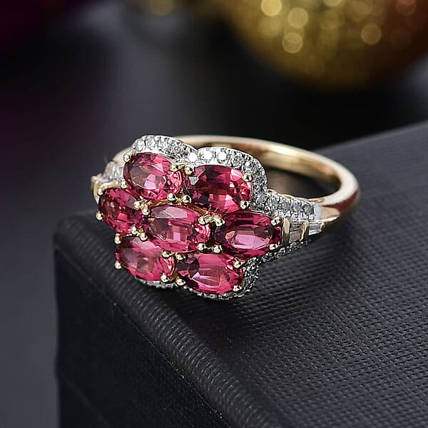 Shop Lc Certified & Appraised Luxoro AAA Ouro Fino Rubellite And G-H I2 Diamond 3.55 Ctw Ring In 10K Yellow Gold 4.20 Grams